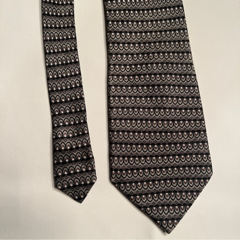 Hill Archer Silk Avocado Green‎ Tan & White Tie Four Inches